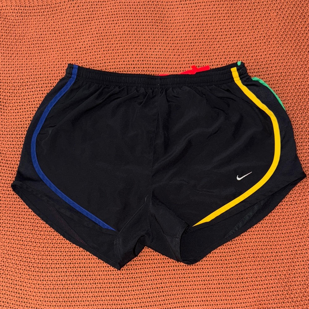 Nike Women's Black Shorts with Yellow and Blue Accents